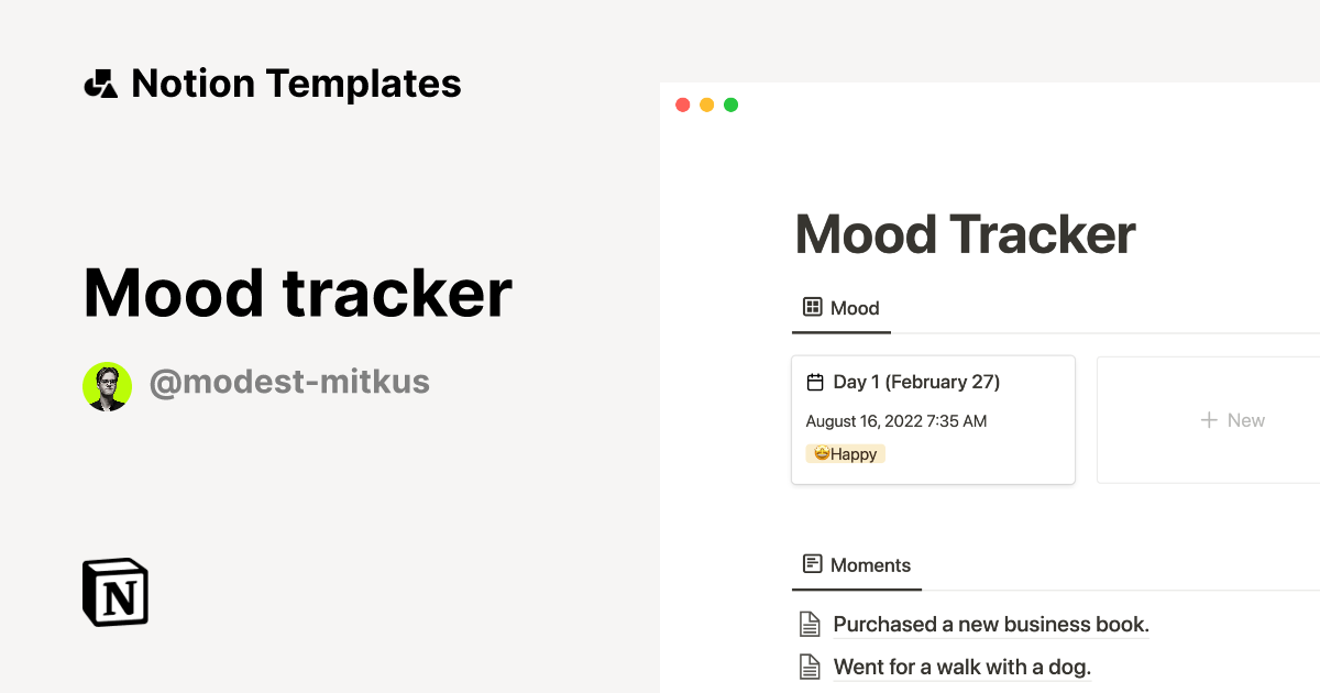 Mood tracker Notion Template