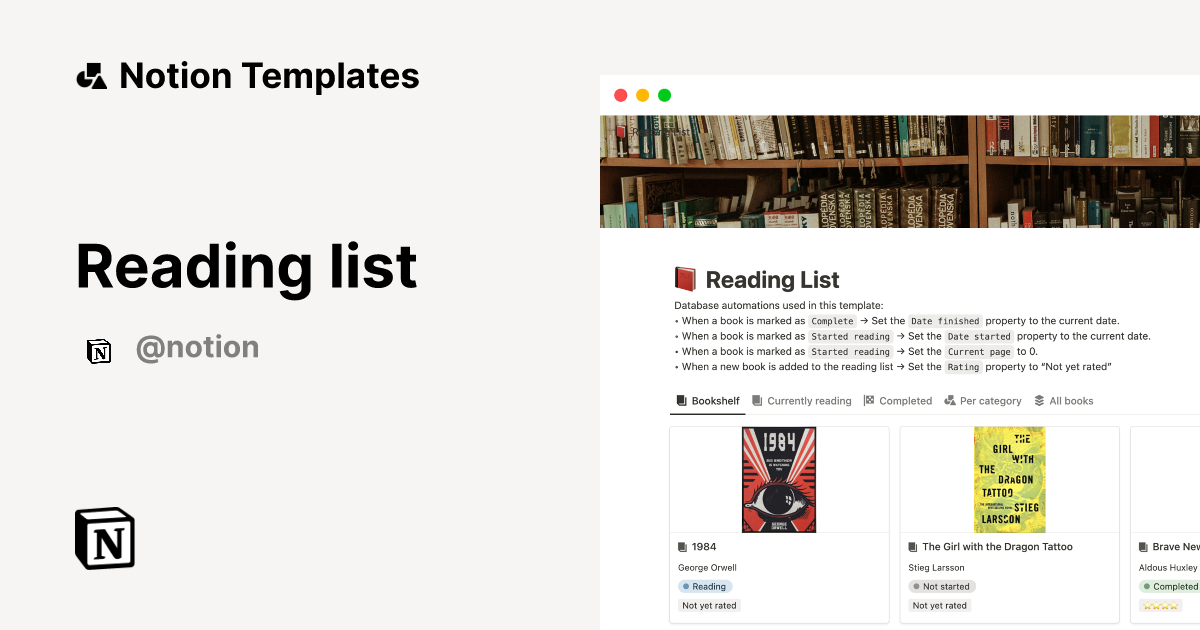 Reading list Notion Template