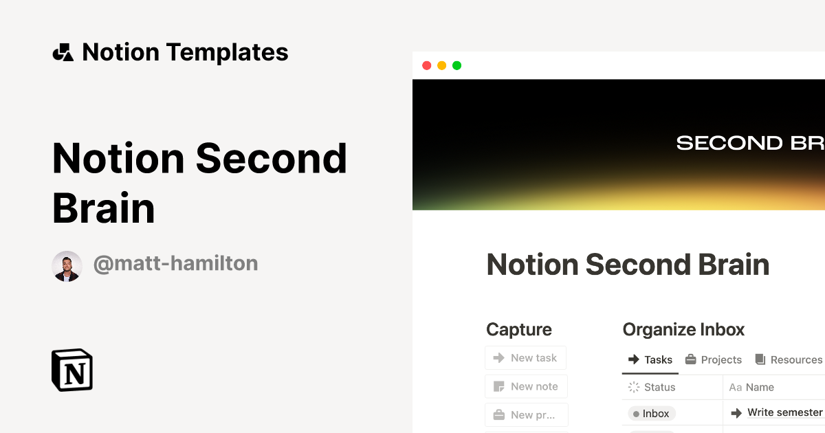 Notion Second Brain Notion Template