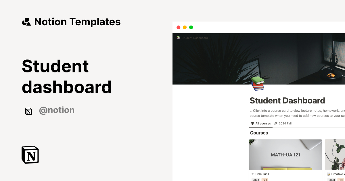Student dashboard Notion Template