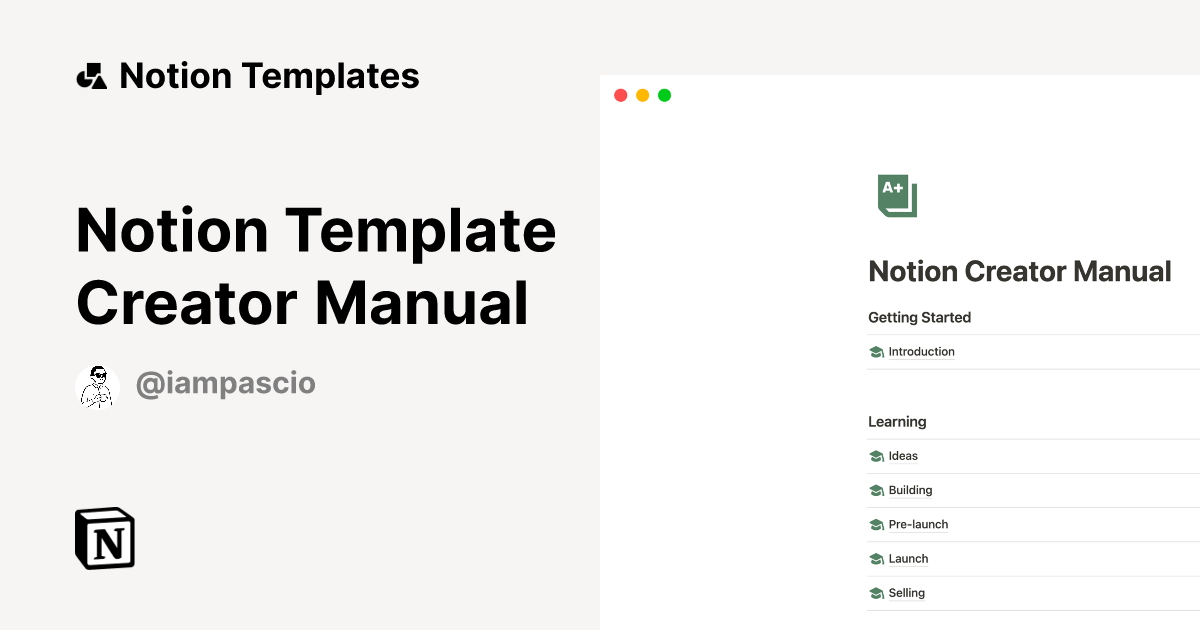 Notion Template Creator Manual Notion Template