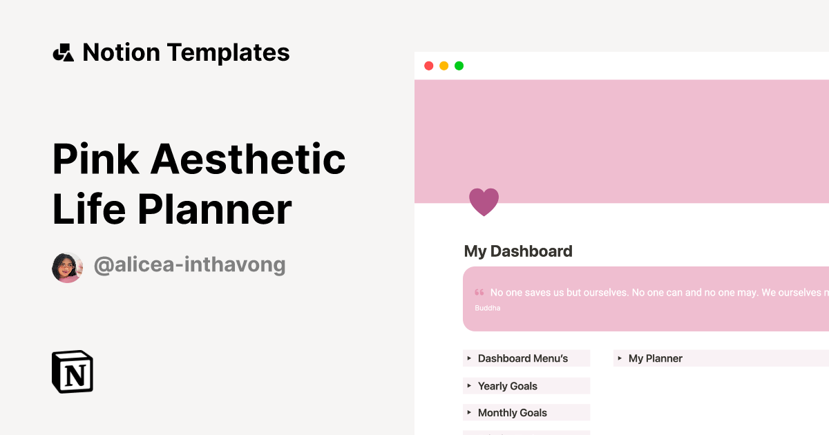 Pink Aesthetic Life Planner | Notion Template