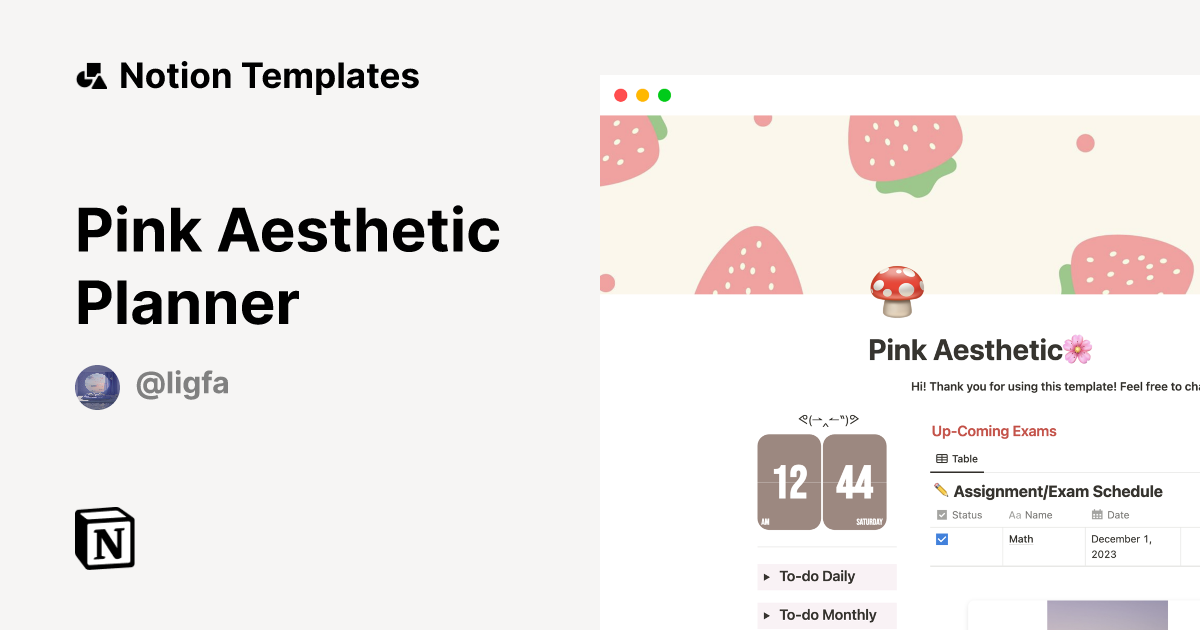Pink Aesthetic Planner | Notion Template