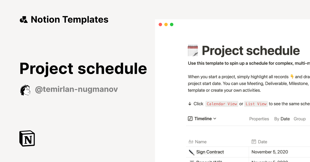 Project schedule Notion Template