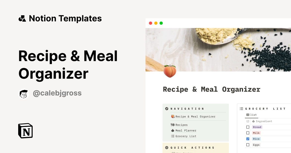 Recipe & Meal Organizer | Notion Template