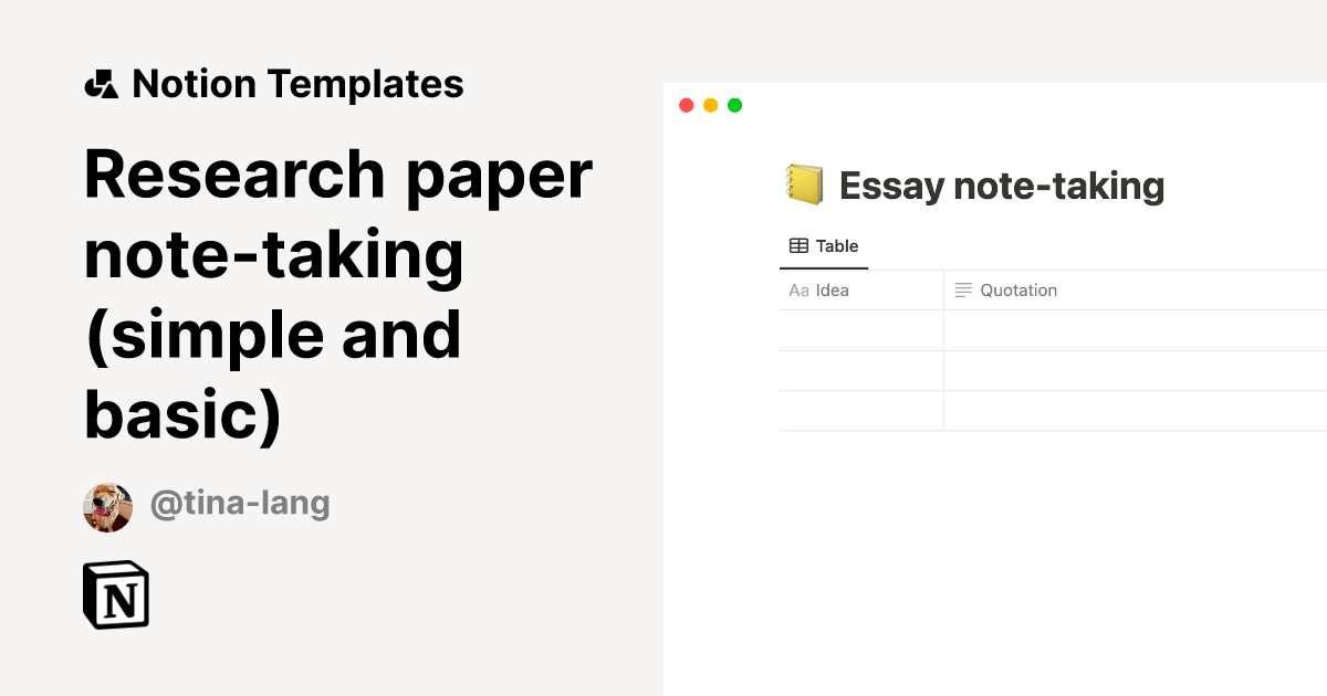 Research paper notetaking (simple and basic) Notion Template