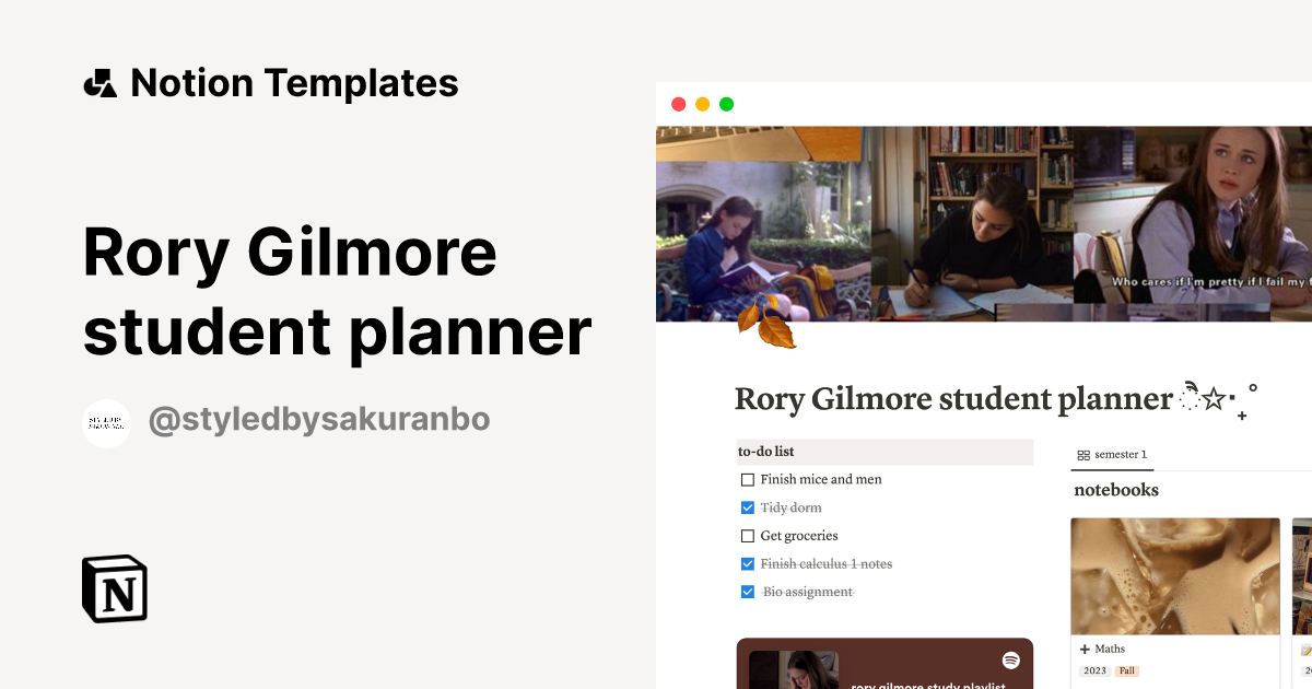 Rory Gilmore student planner Notion Template