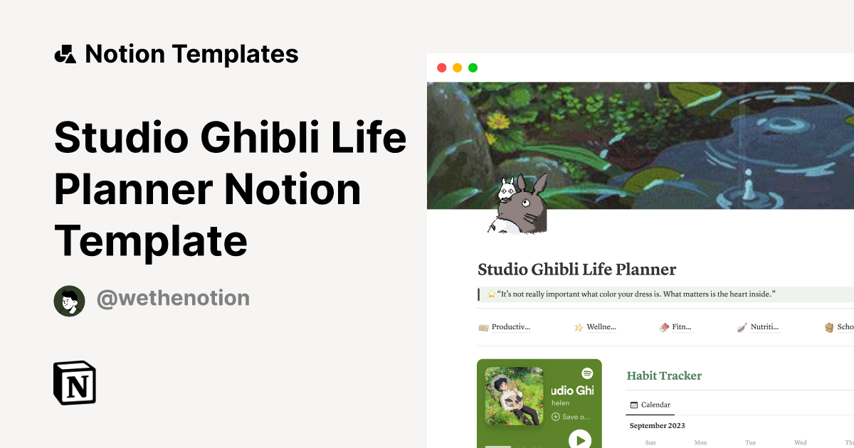 Studio Ghibli Life Planner Notion Template Notion Template