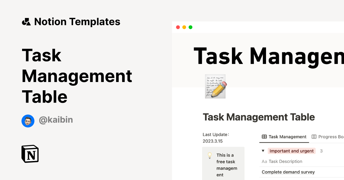 Task Management Table Notion Template