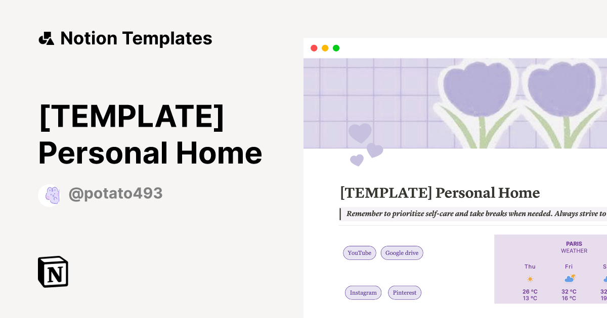 [TEMPLATE] Personal Home | Notion Template