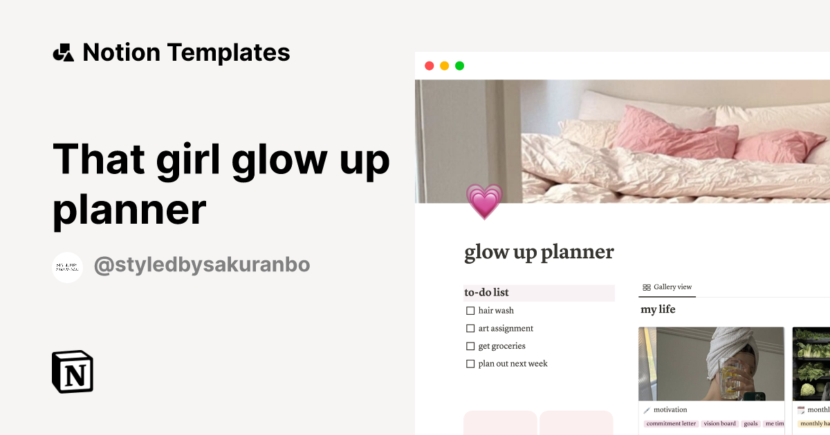 That girl glow up planner | Notion Template
