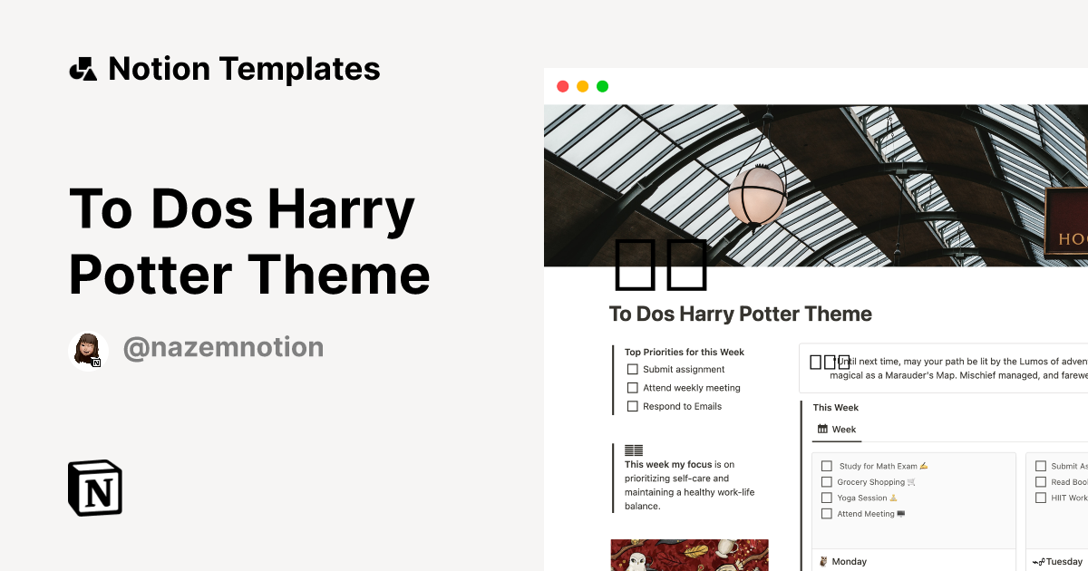 To Dos Harry Potter Theme Notion Template