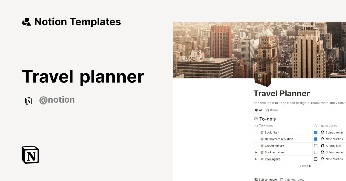 Travel planner 2024 Notion Template