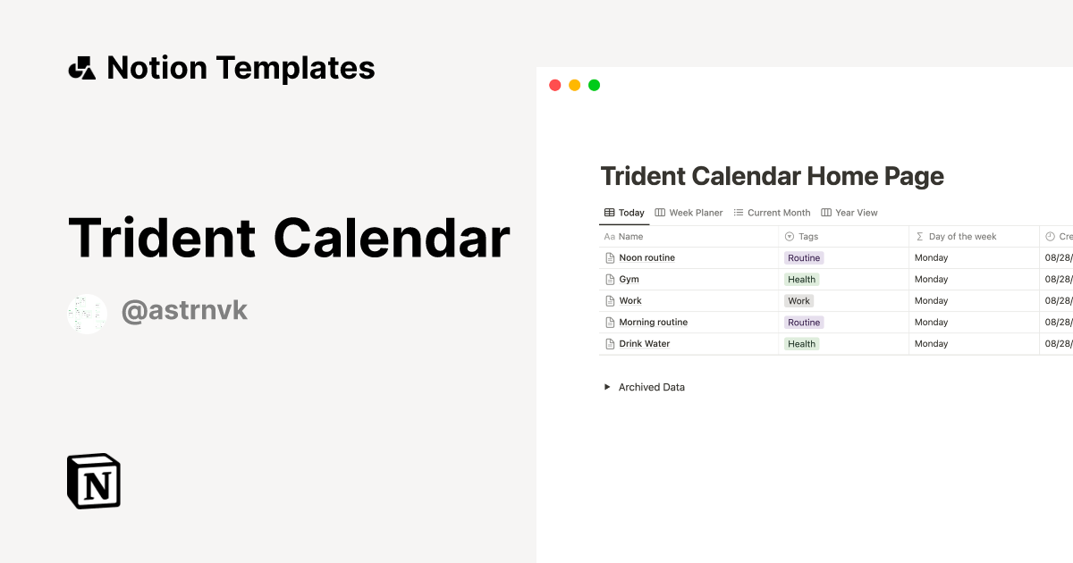 Trident Calendar Notion Template
