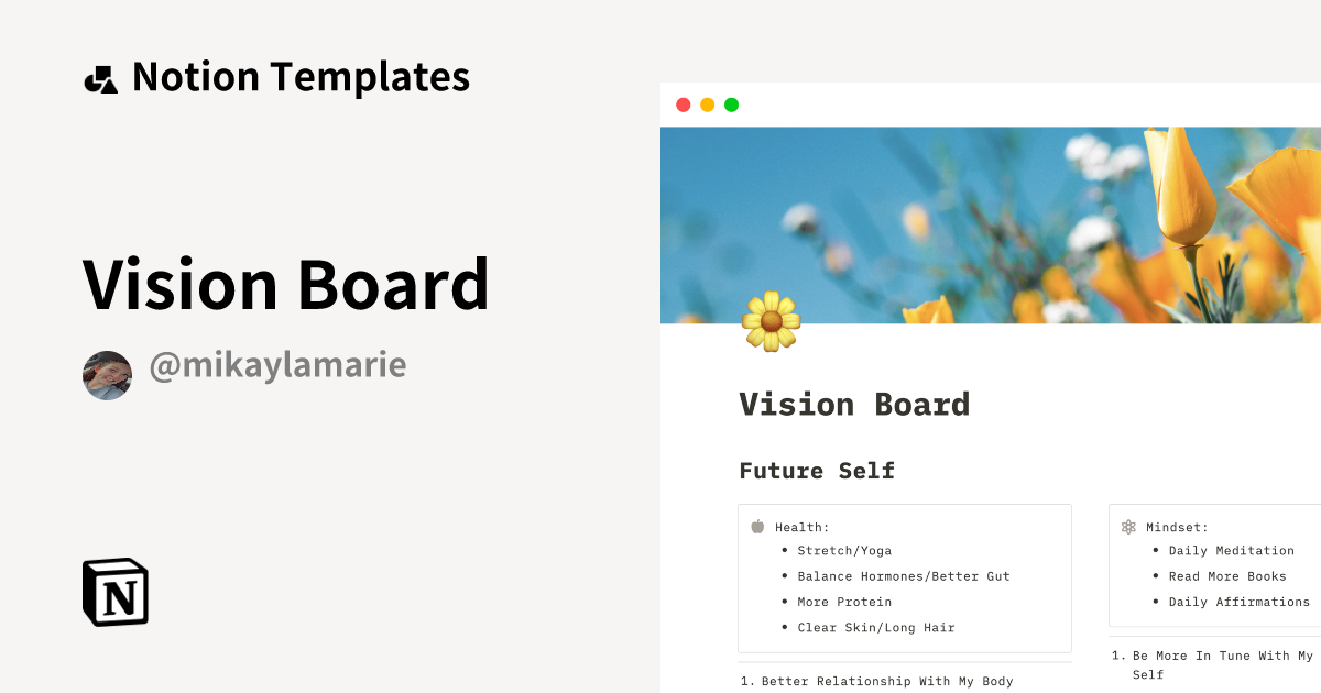 vision board  Notion Template