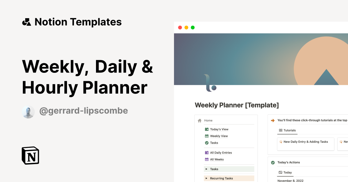 Weekly, Daily & Hourly Planner | Notion Template