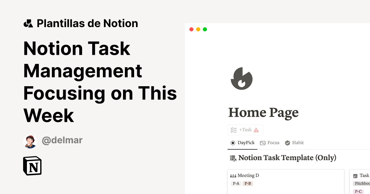 Notion Task Management Focusing On This Week Plantilla De Notion