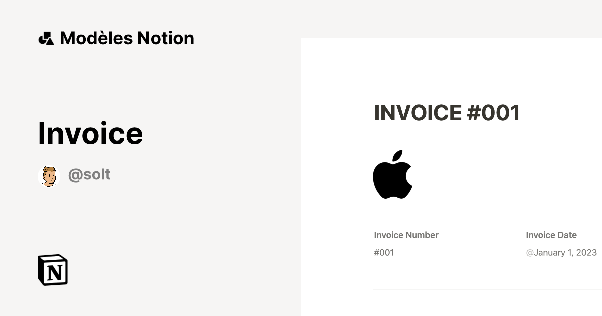 Notion Invoice Template for Free Modèle Notion