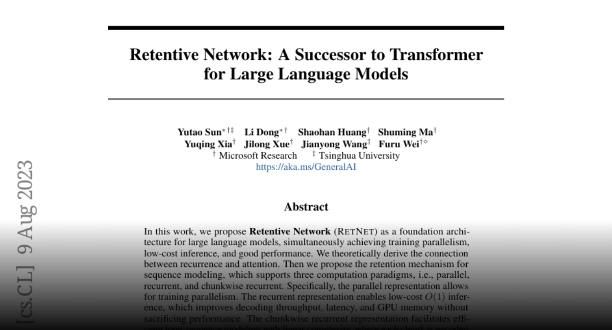 Paper page - Retentive Network: A Successor to Transformer for Large Language Models