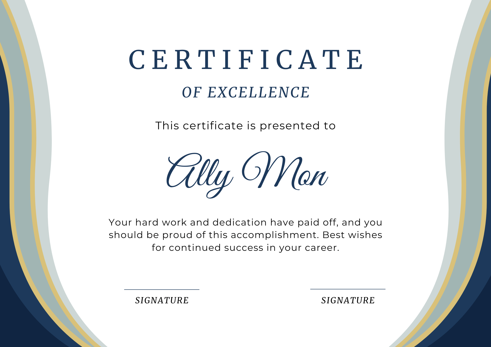 Certificate of Excellence template