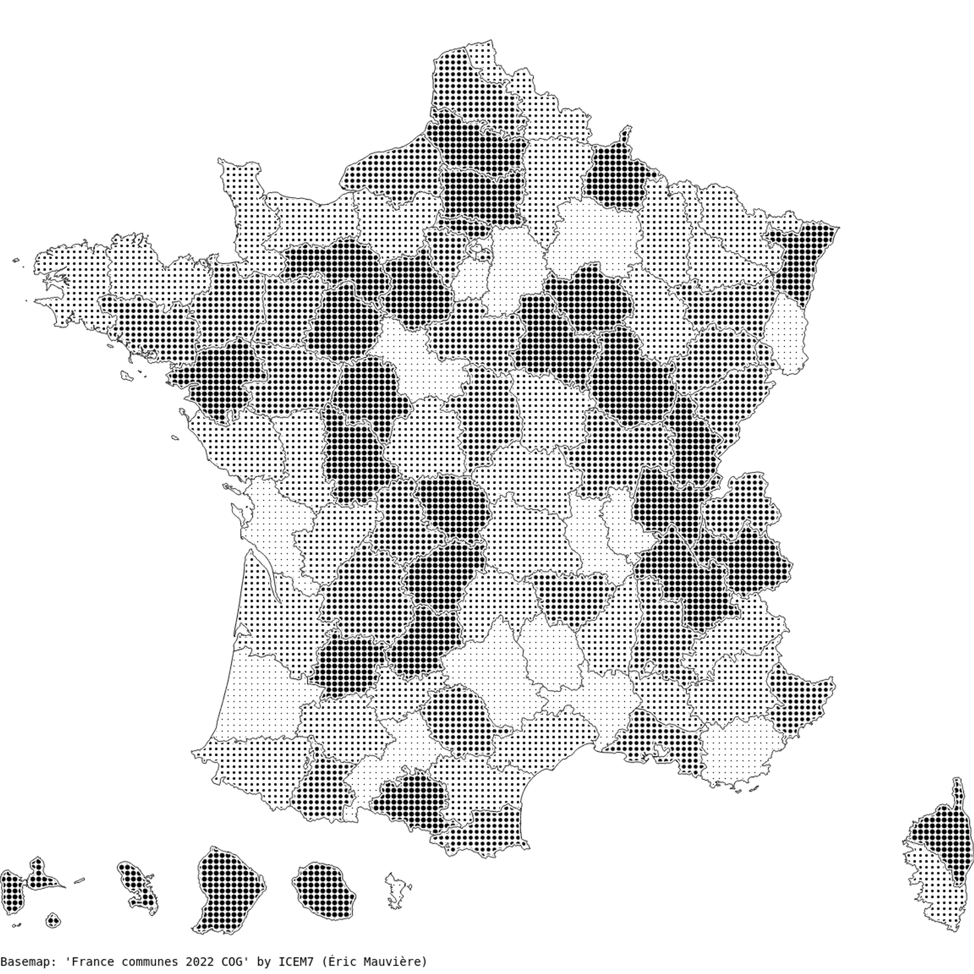 Une carte de France tout en hachures