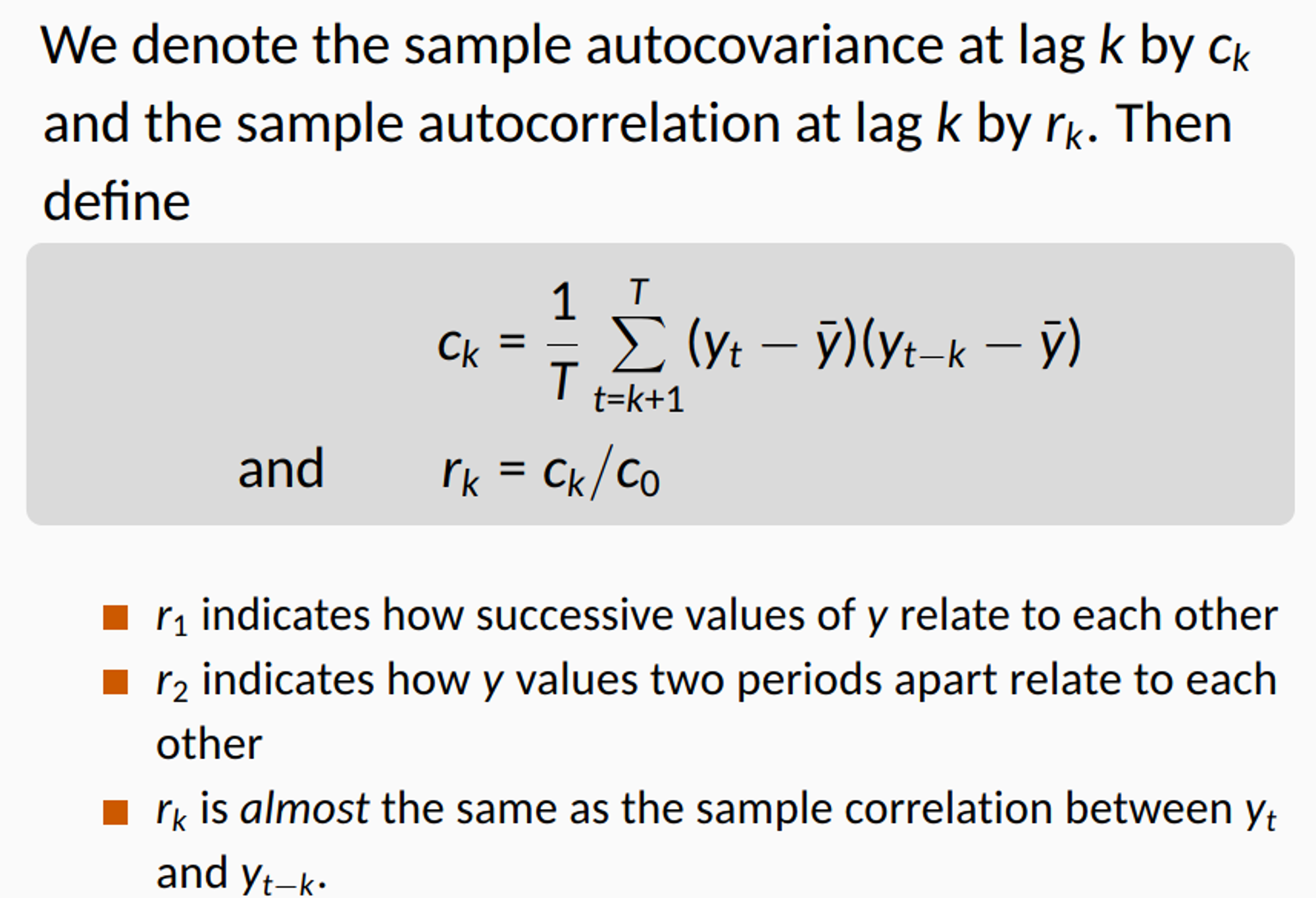 r = autocorrelation coefficient
