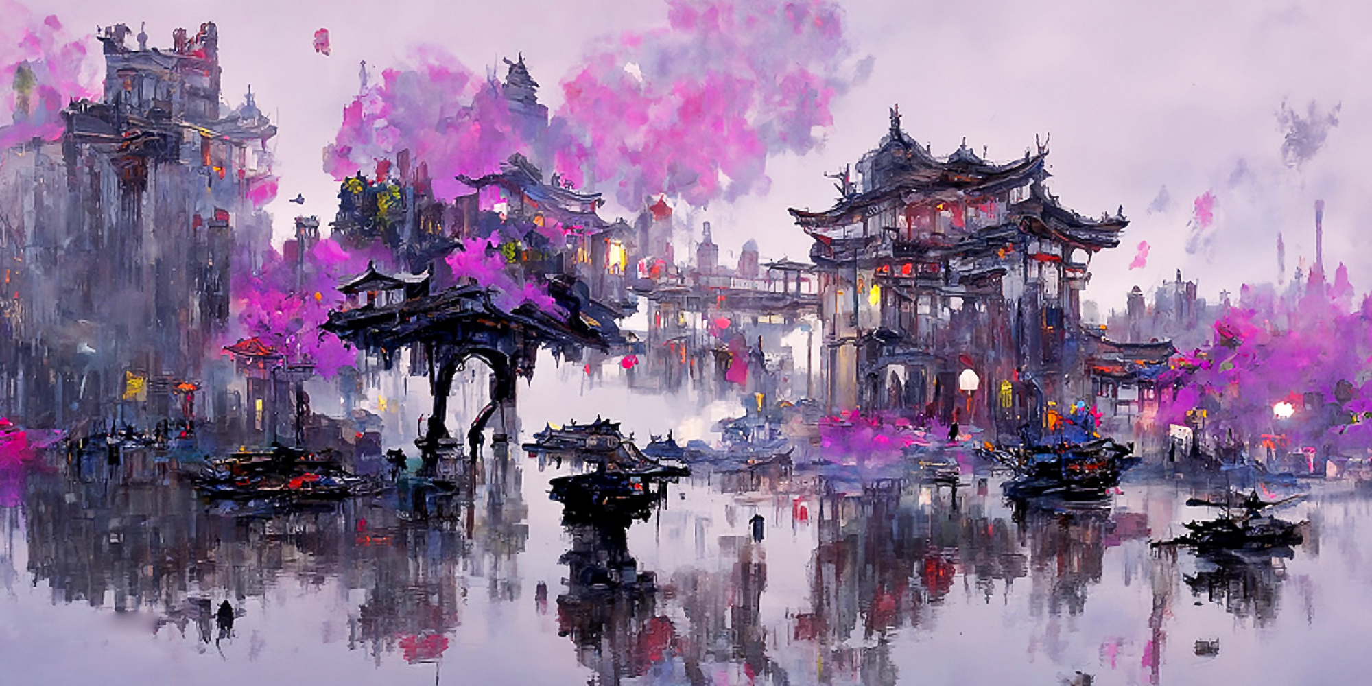 ”Domo帮我画a Beautiful painting of Daming Palace， lights,rain，fog，unknown，Purple lightning travels through the air,overlook, Junling Wang on artstation“ - U/猹