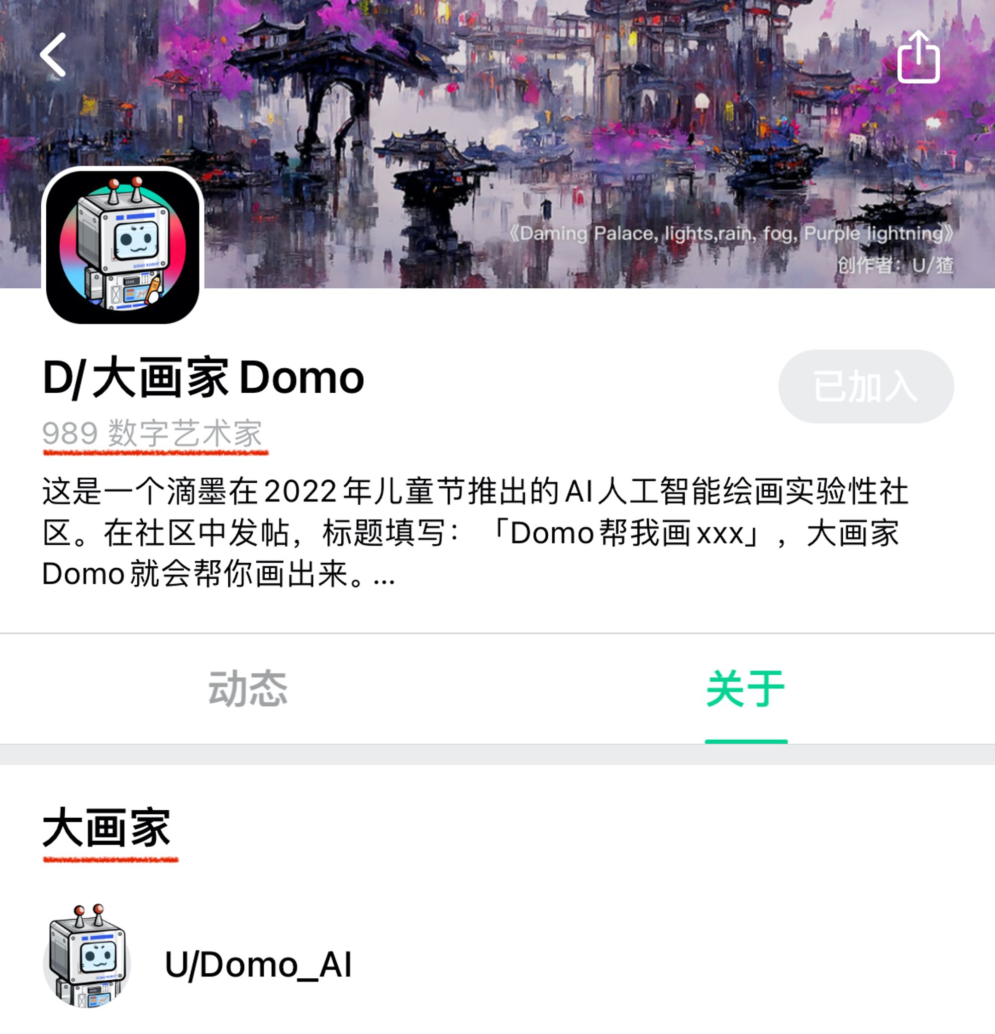 D/大画家Domo - 成员昵称为”数字艺术家“，管理员昵称为”大画家“