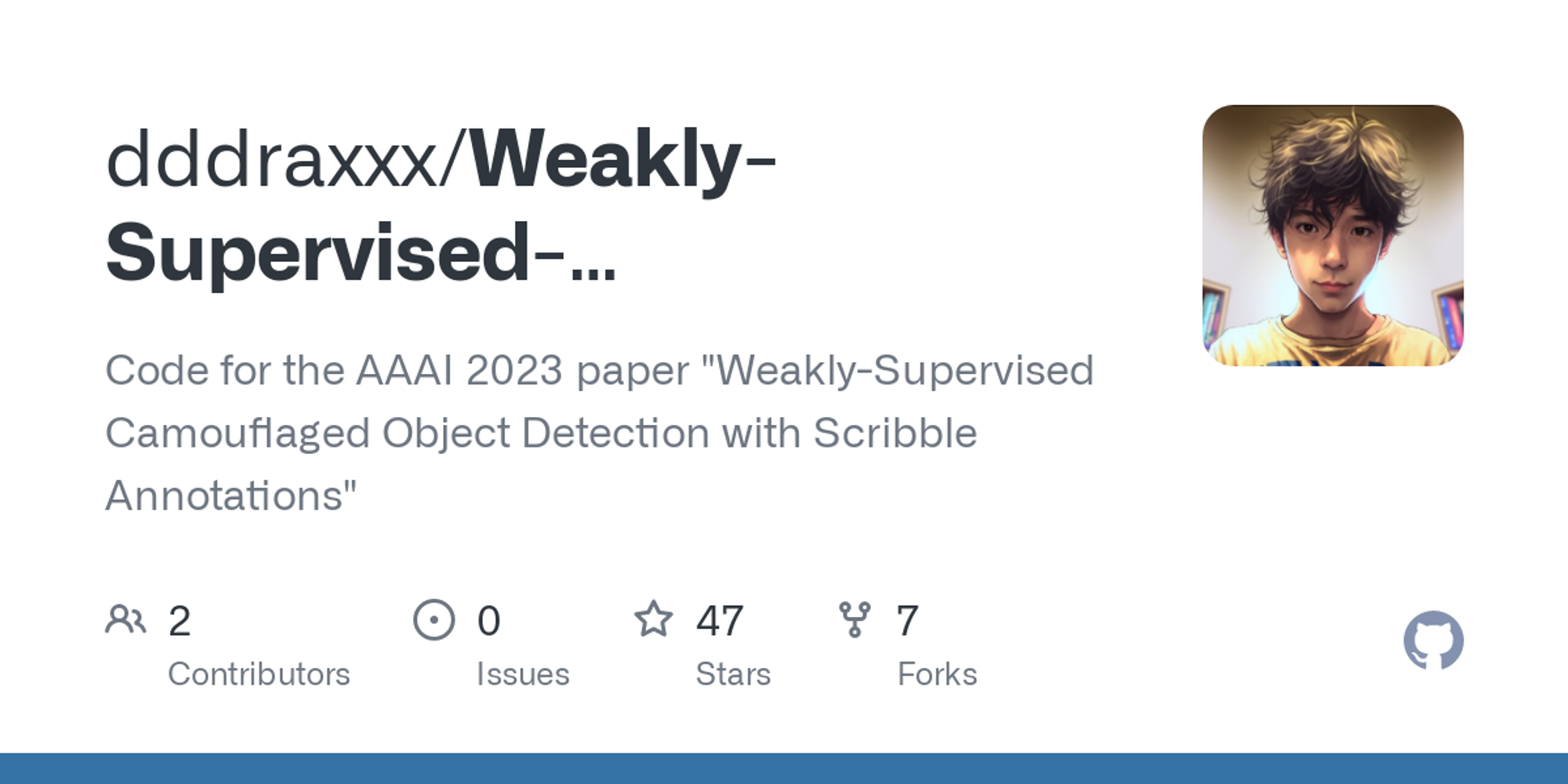 GitHub - dddraxxx/Weakly-Supervised-Camouflaged-Object-Detection-with-Scribble-Annotations: Code for the AAAI 2023 paper "Weakly-Supervised Camouflaged Object Detection with Scribble Annotations"