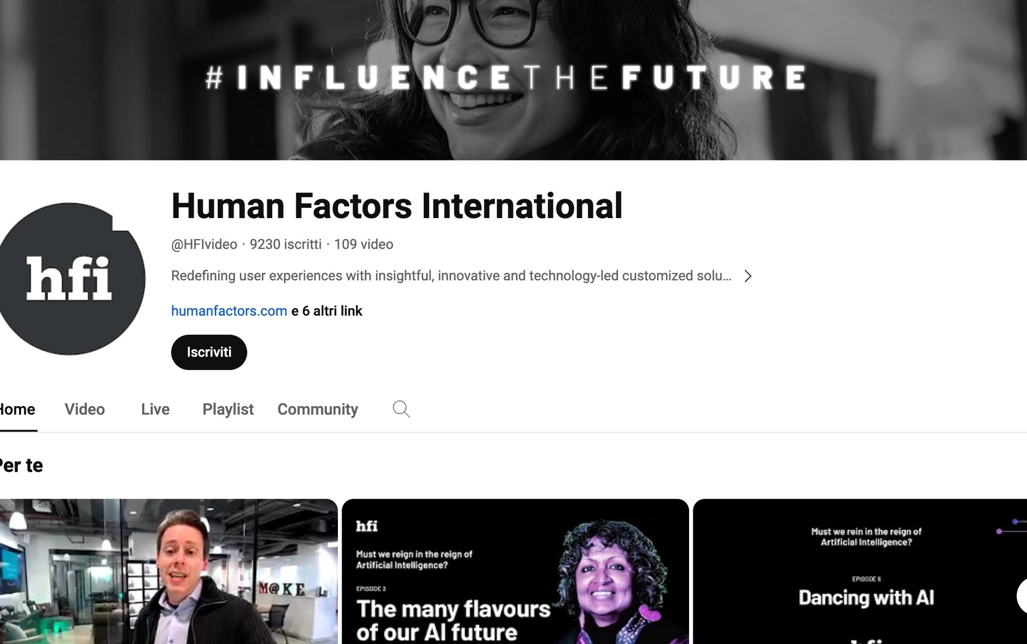 Human Factor International, canale Youtube