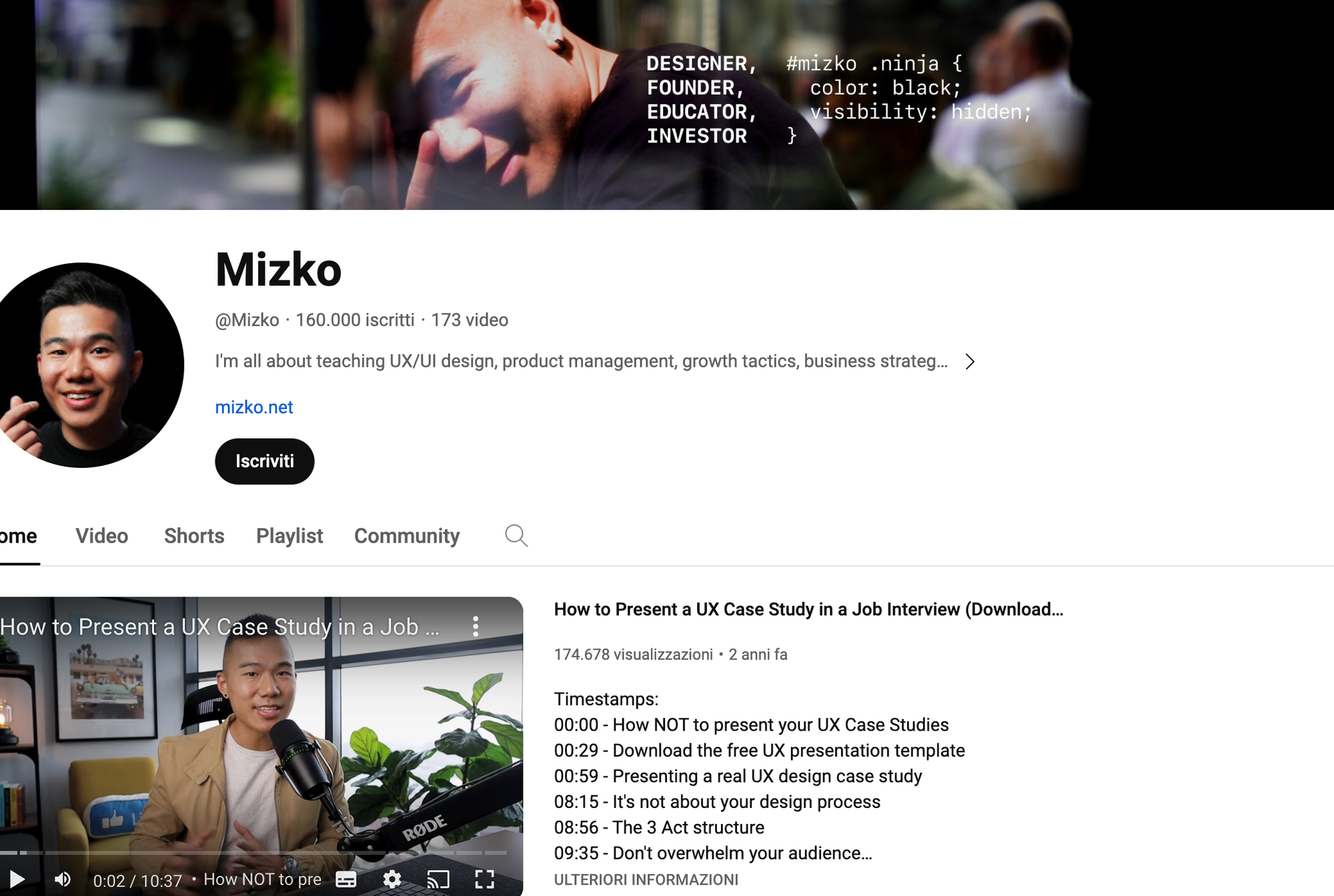 Mizko Design, canale Youtube