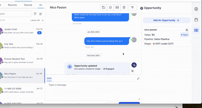 Moving to “✨AI Followup” pipeline stage via conversations.
