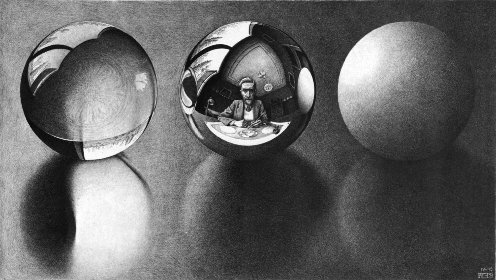 M.C. Escher, Three Spheres II, 1946