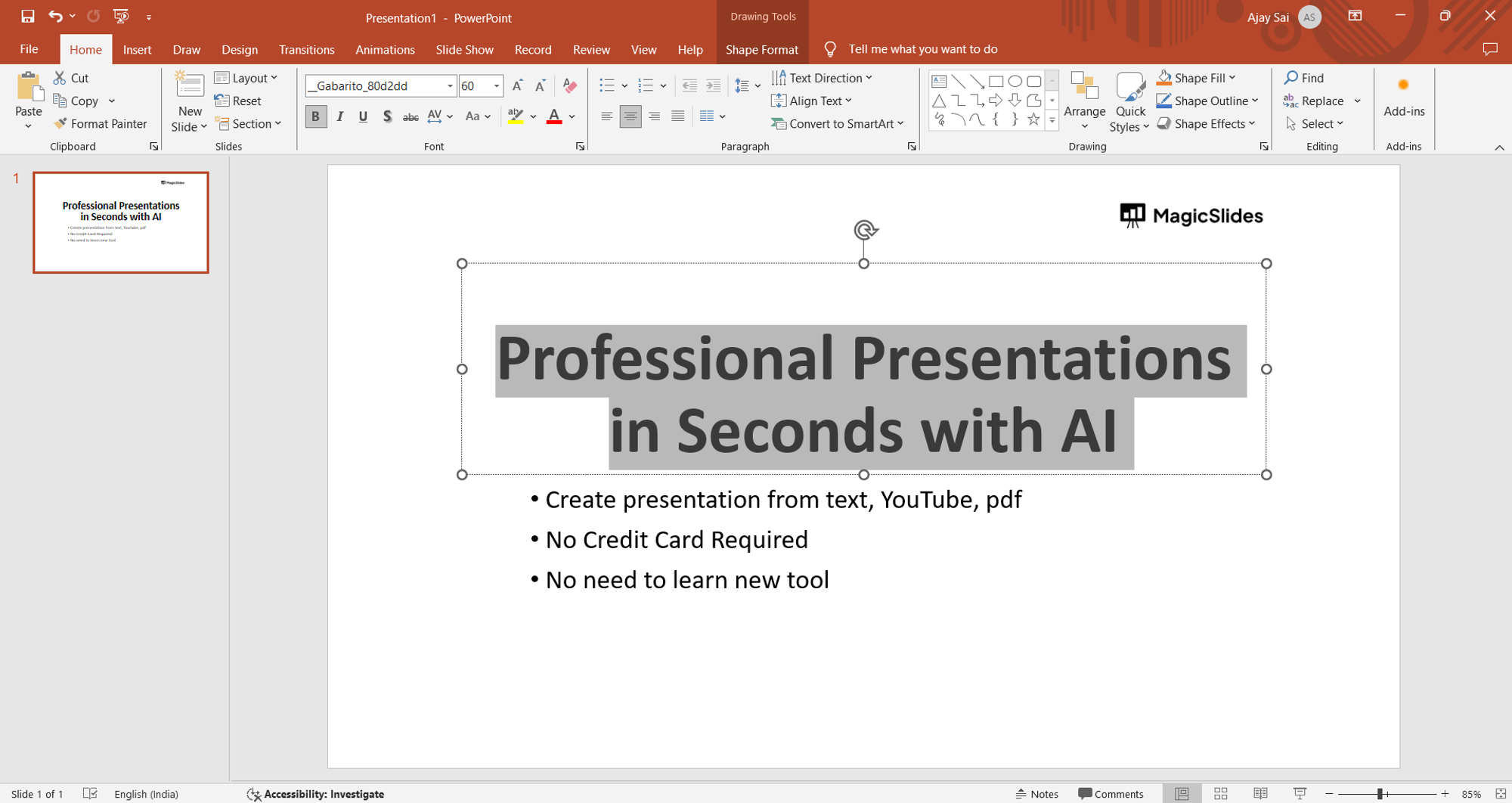 How to convert selected Text to Capitals in PowerPoint