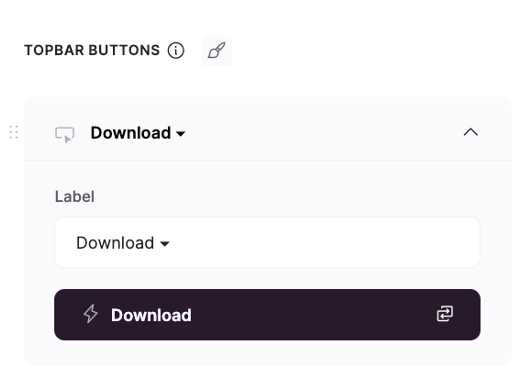 Add a topbard button on a Table block and set the action to Download.