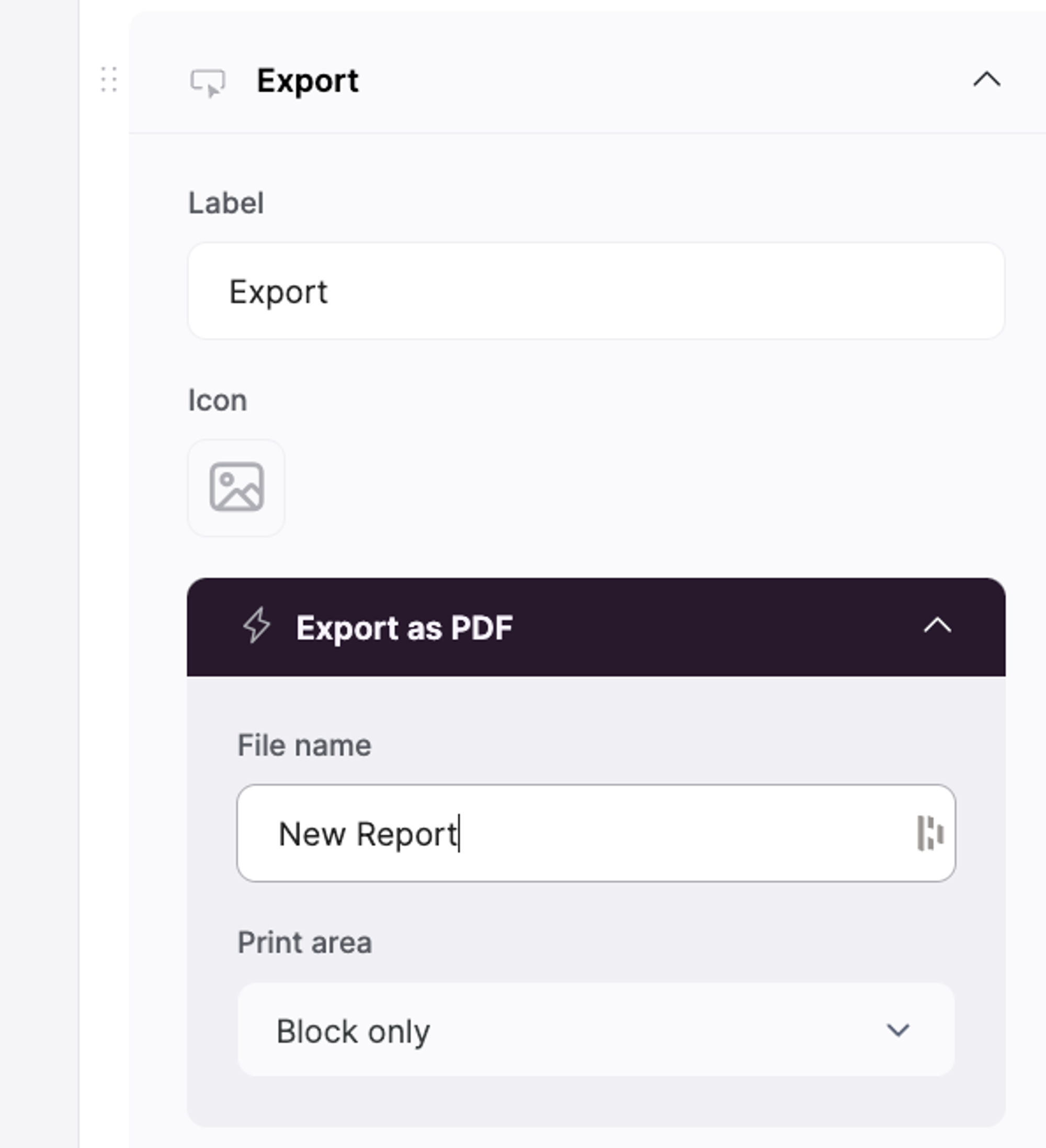 Add a button to an Item Details block with an Export action