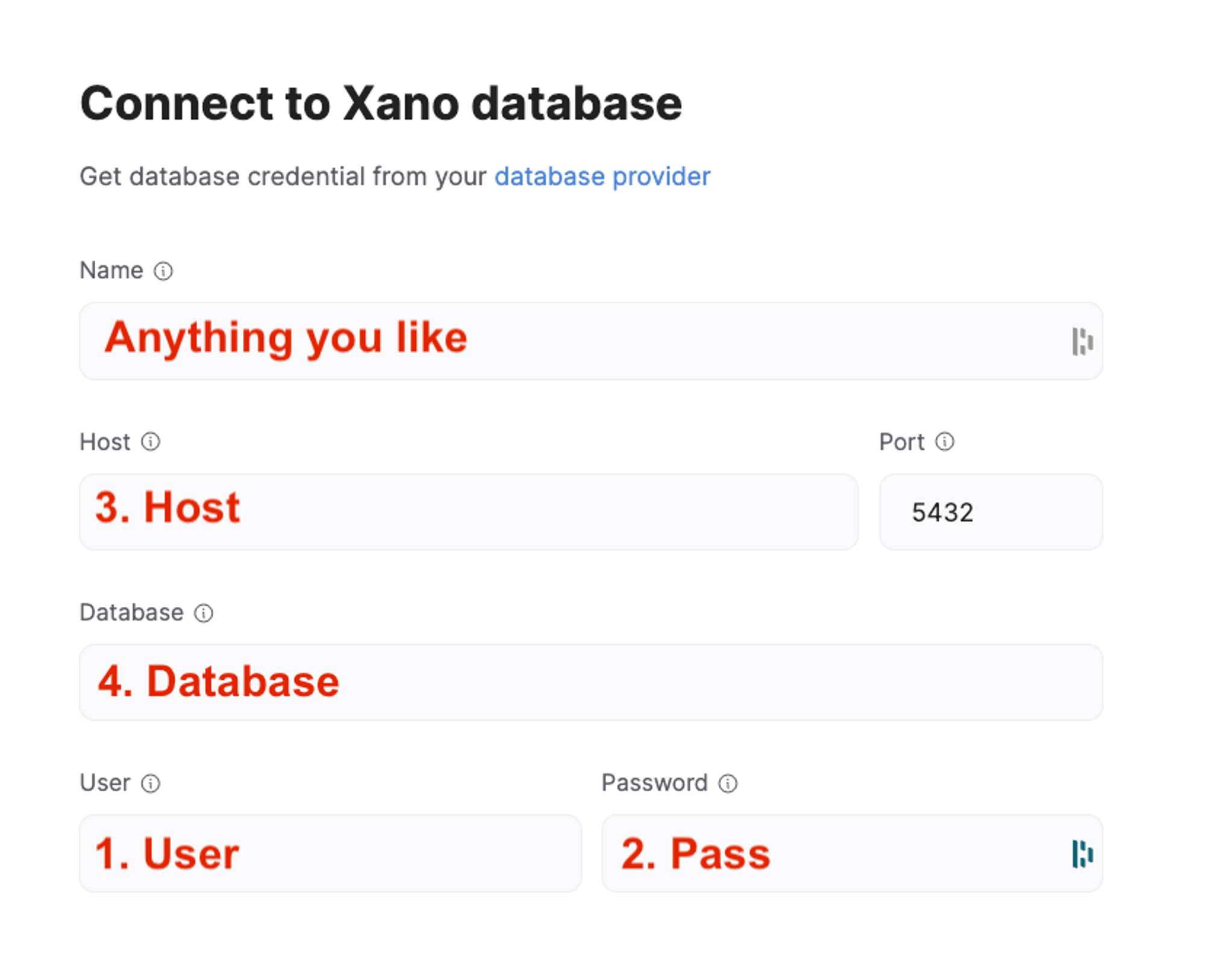 Fill in the fields with the parts of your server credentials.