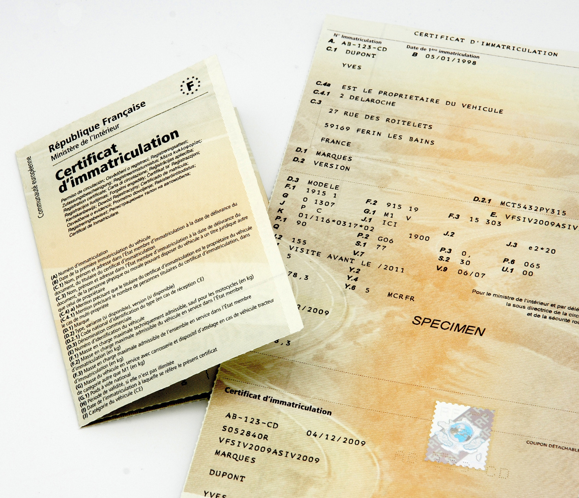 Свидетельство о регистрации транспортного средства (или техпаспорт)  во Франции “certificat d’immatriculation” или “carte grise”