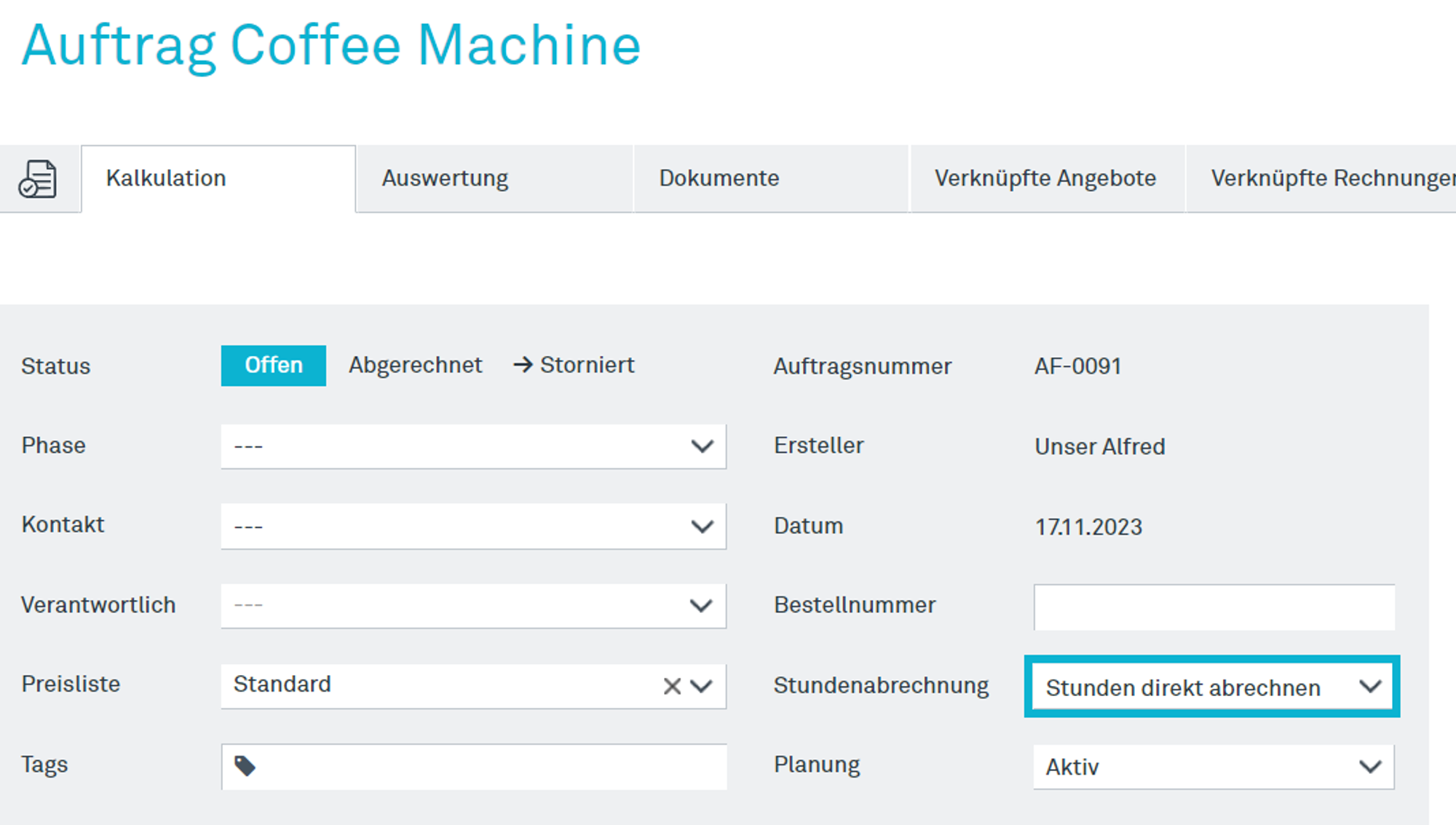 Abrechnung nach erfassten Stunden