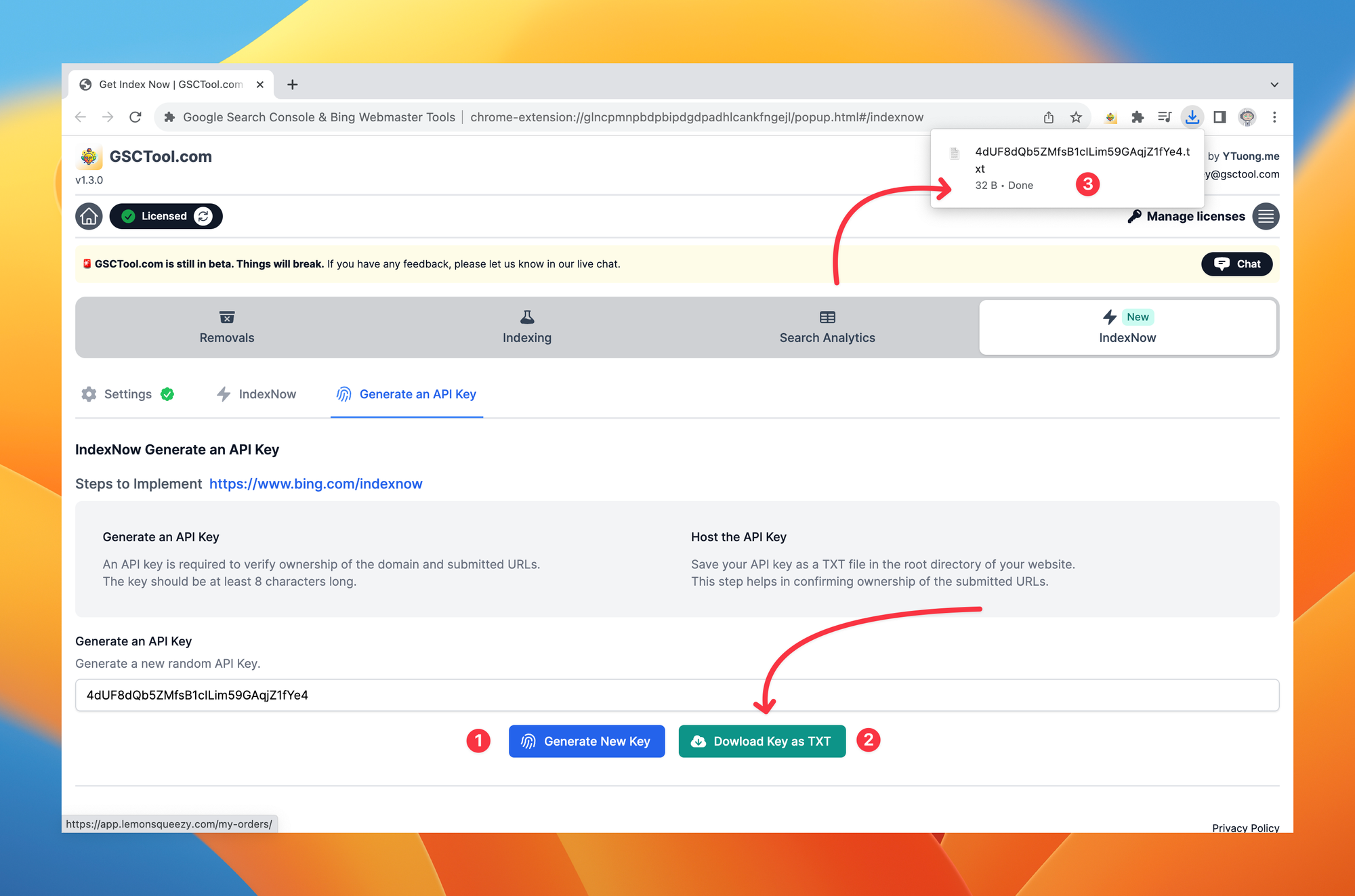 IndexNow Generate an API Key with Chrome Extension