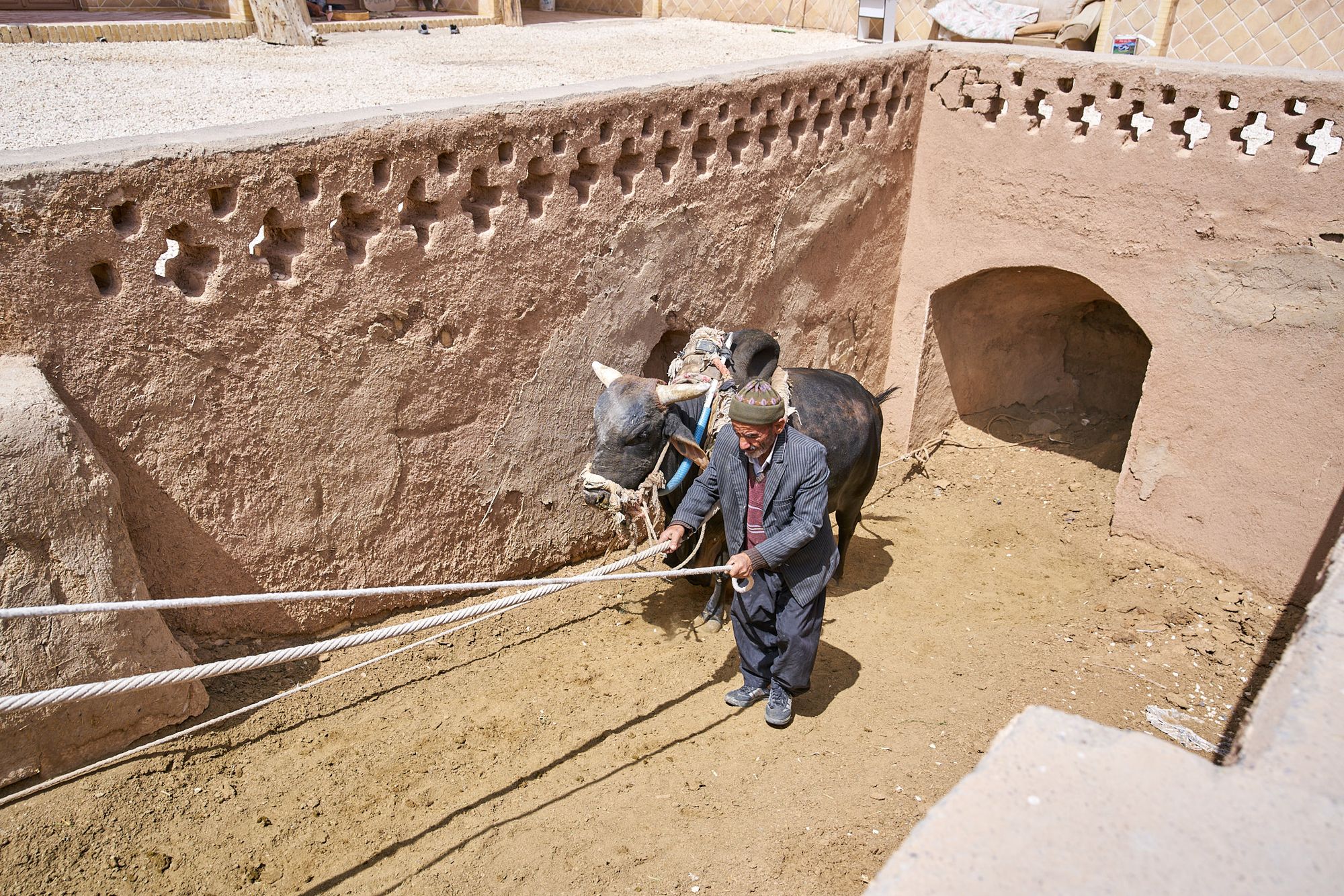 The ancient ox-well wheel irrigation system, Punjab, Iran