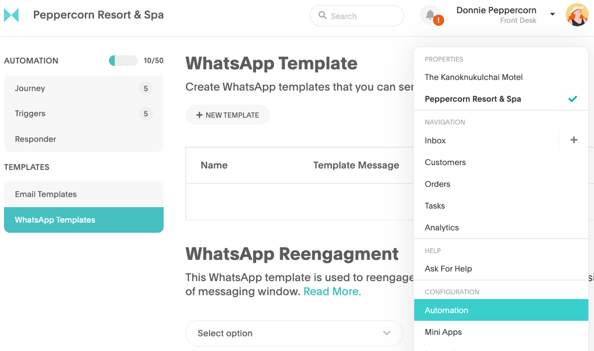 WhatsApp Templates are found in the 