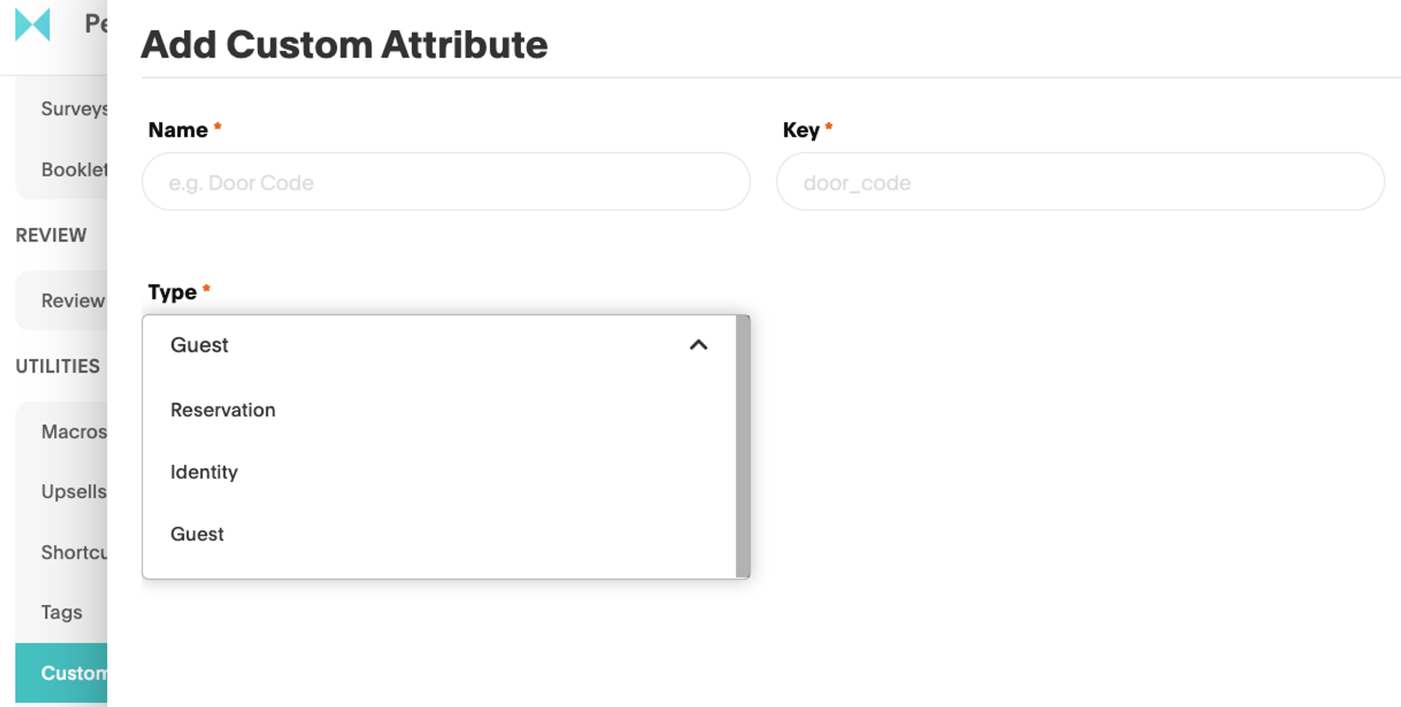 Specify the required fields and Guest is the default type to apply the attribute rules.