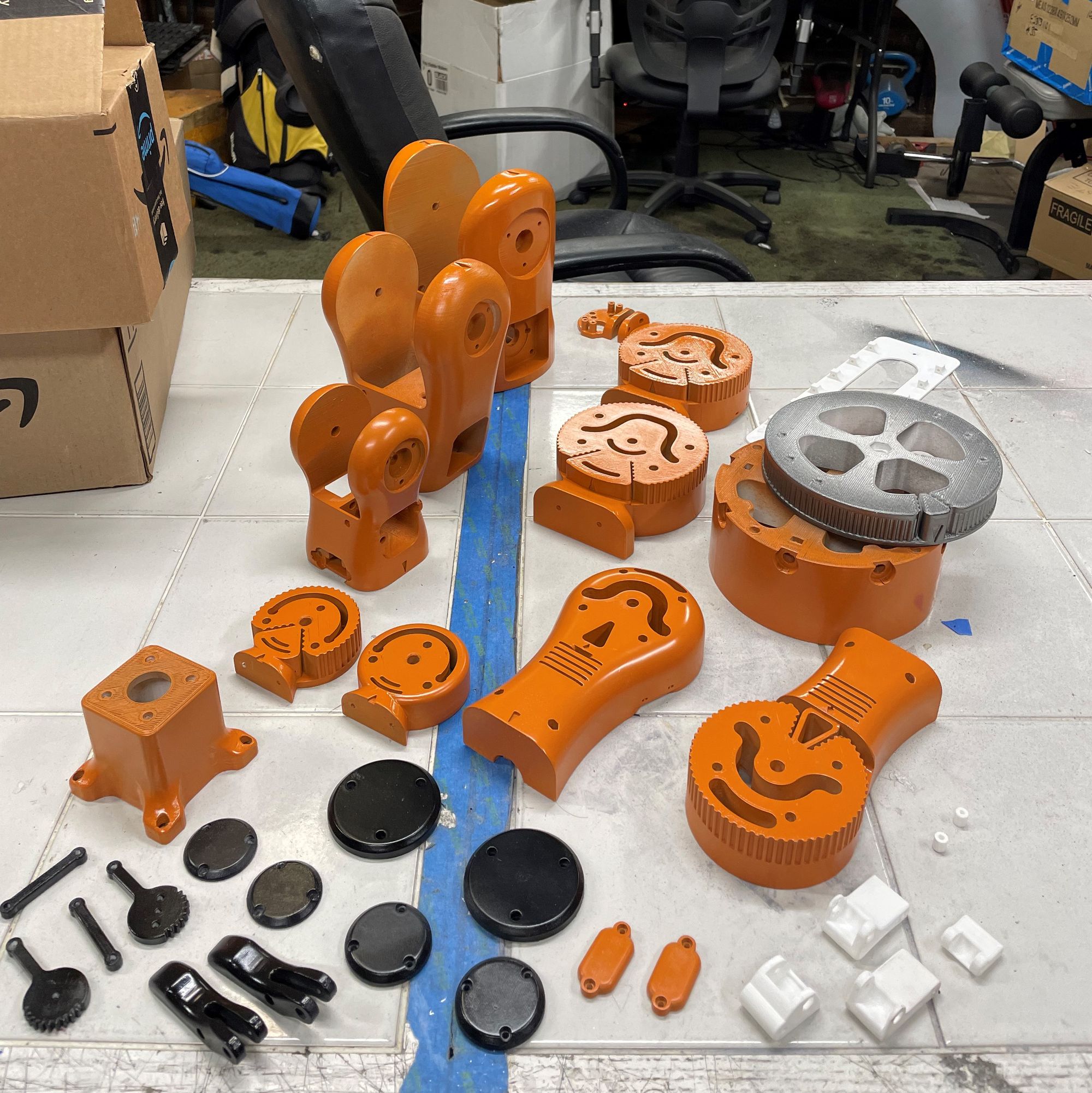 Post-processed 3D printed parts ready for assembly
