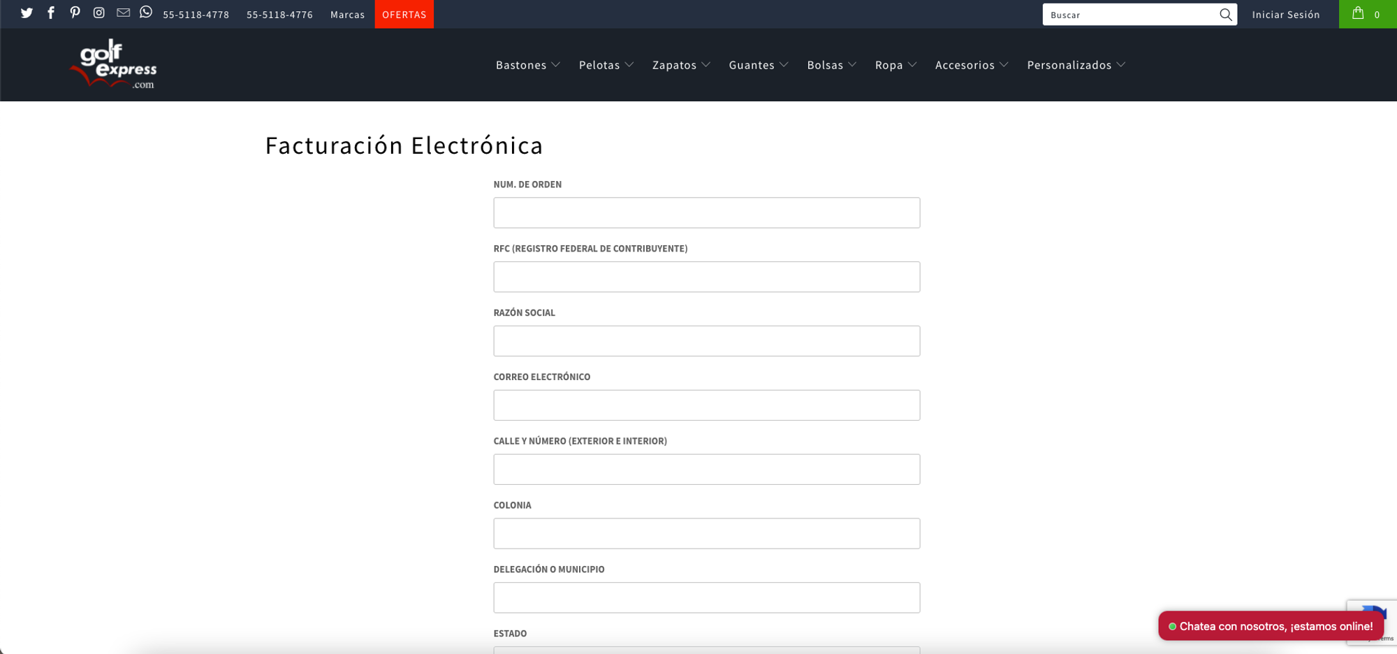 Cuestionario para solicitar factura 