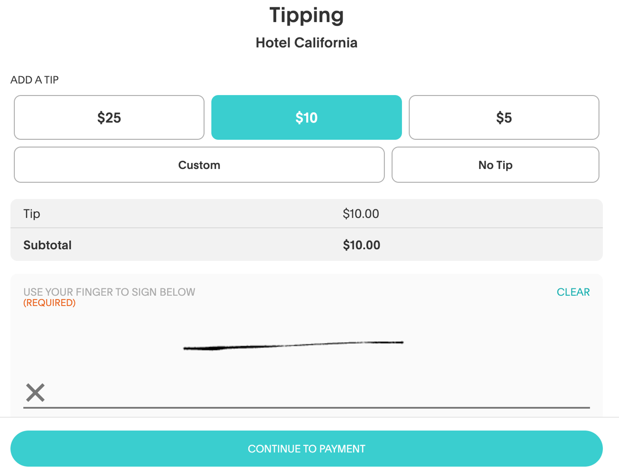 Allow guests to choose their tip amount in the agreement field at the end of their stay.