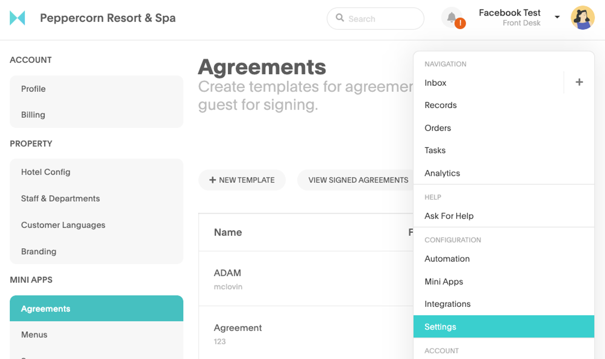 Agreements can be found in your Settings under the Mini Apps section.