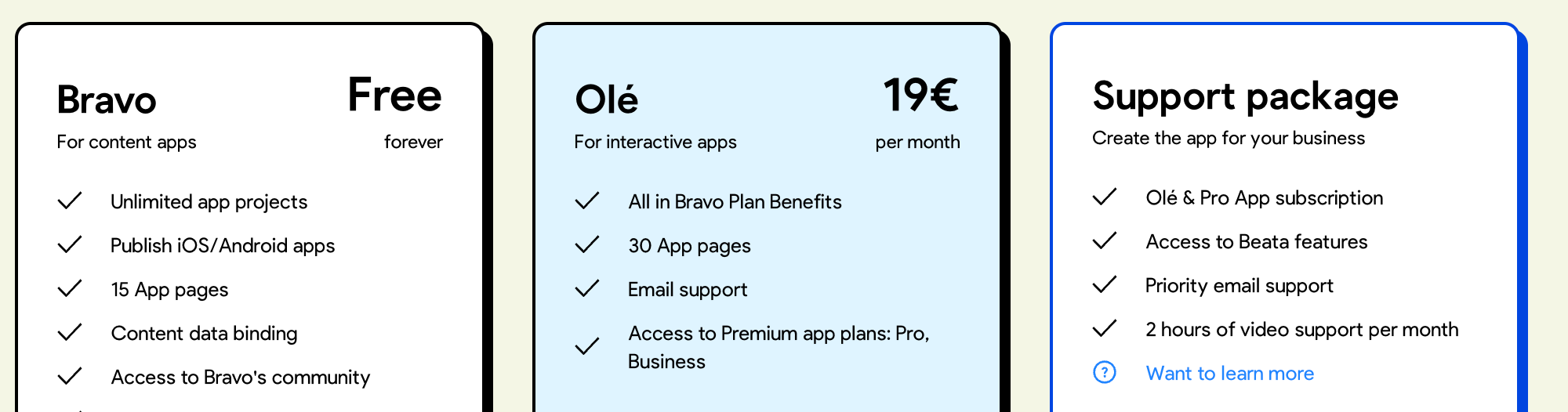 Bravo Studio pricing plans