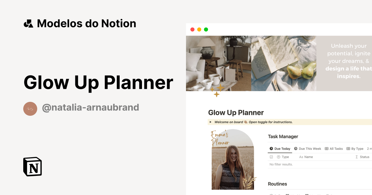 Galeria de modelos do Notion — That girl glow up planner