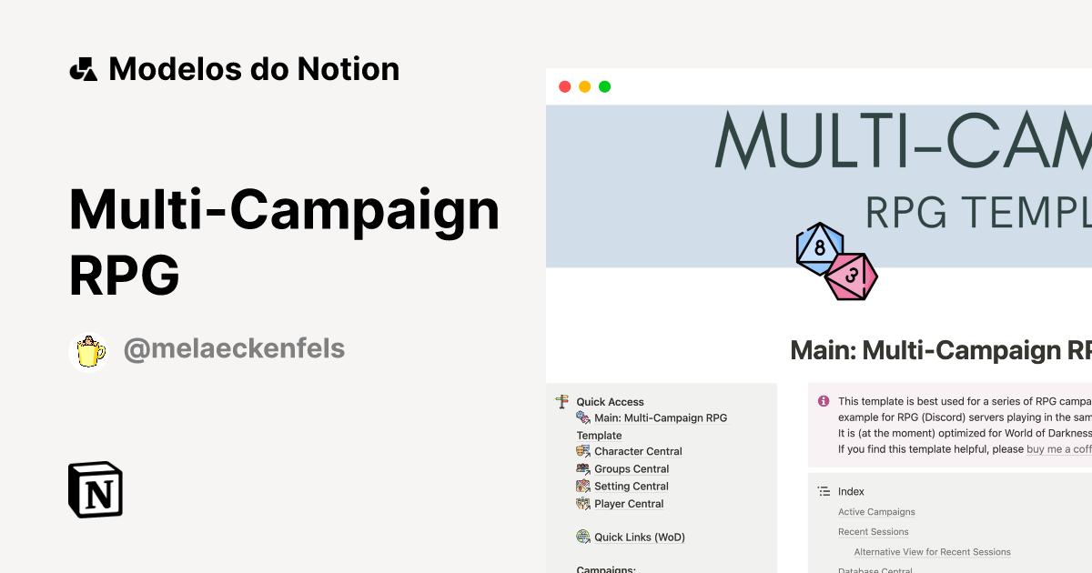 Galeria de modelos do Notion — Multi-Campaign RPG